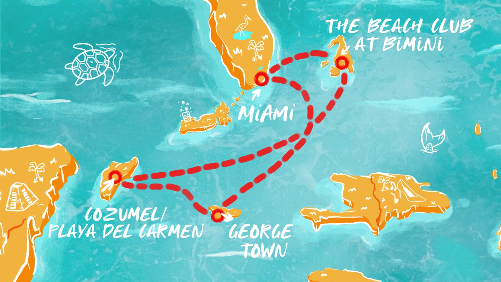 Cozumel, Grand Cayman & Bimini Itinerary Map